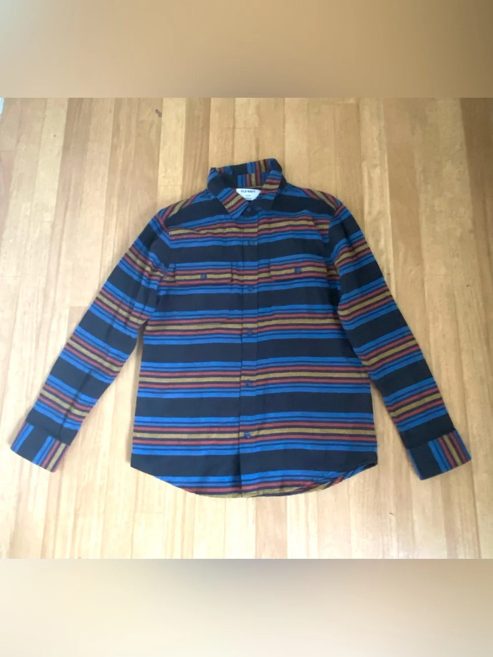 Old Navy Boys Striped Multicolor Flannel Button-Up Shirt Size XL (14-16)